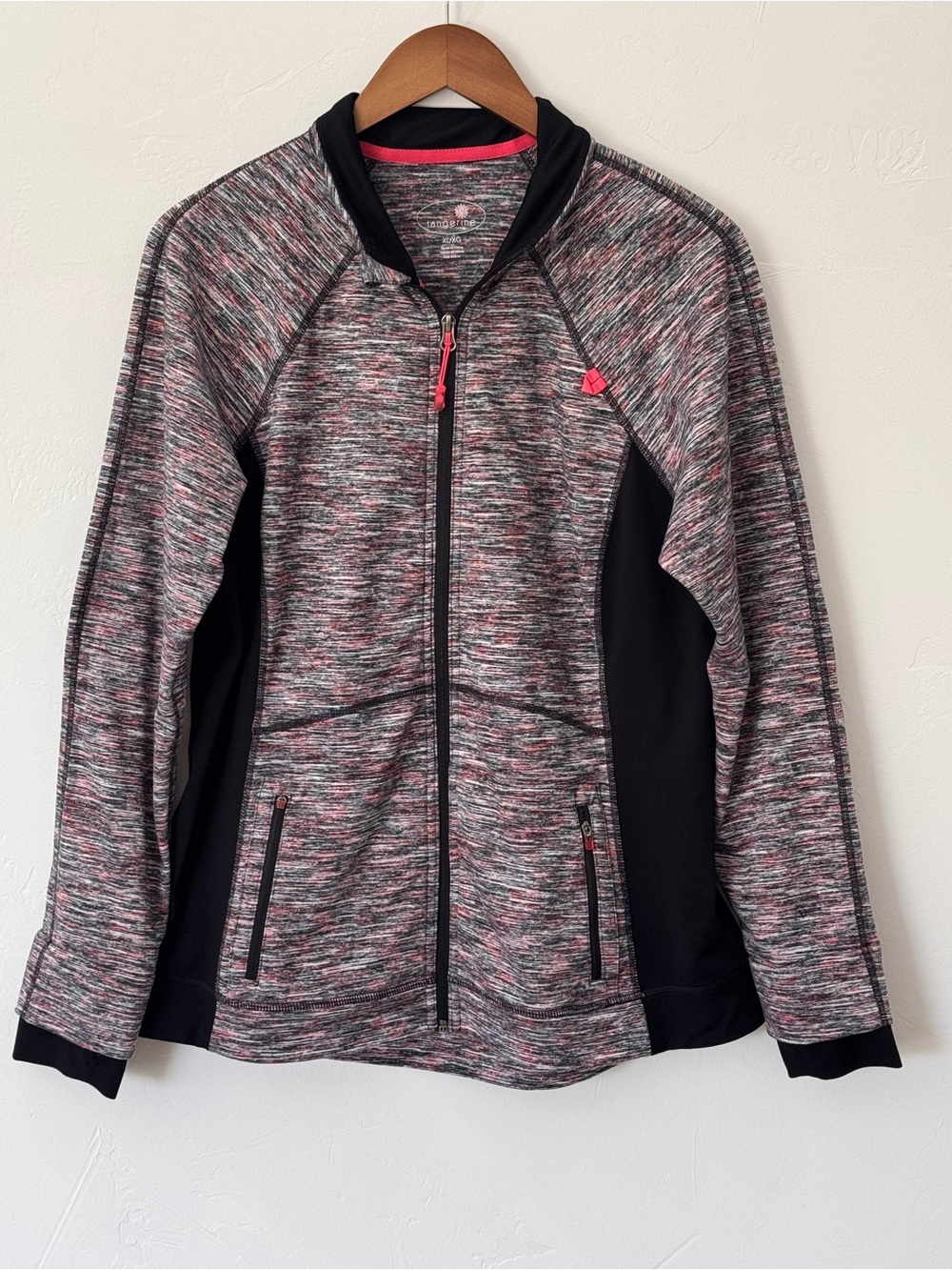 Tangerine Heathered Pink Black Full Zip Mock Neck Athletic Jacket Size XL